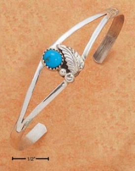 Sterling Silver Open Wire Cuff Through  Turquoise And Leaf
