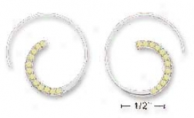 Sterling Silver Open Wire Spiral Hoop Yellow Cz Earrings