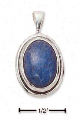 Sterling Silver Oval Denim Lapis Pendant With In Oval Frame