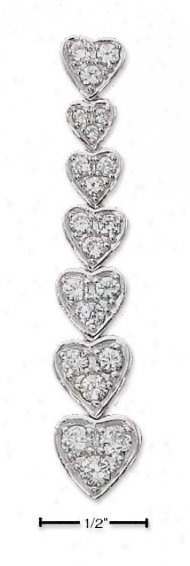 Sterling Silver Pave Cz Falling Hearts Post Earrings