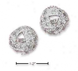 Sterling Silver Pvae Cz Knot Place Earrings