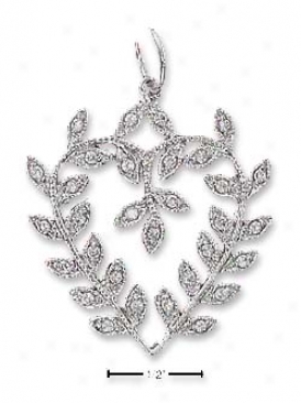 Sterling Silver Pave Leafy Vine Heart Pendant