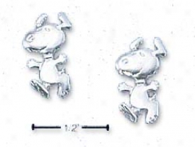 Genuine Silver Peanuts Jumping Snoopy Office Earrings