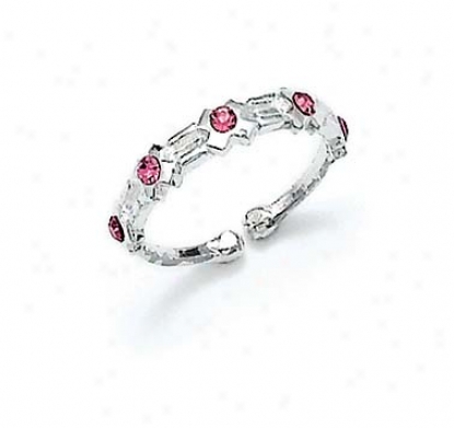 Sterling Silver Pink Cz X Toe Ring