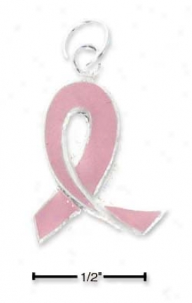 Stedling Silver Pink Enamel Ribbon Charm (approx. 3/4 Inch)