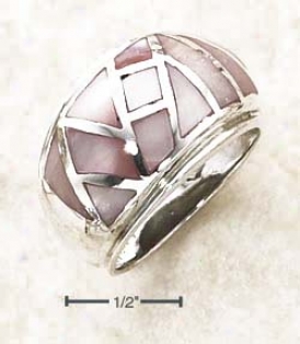 Sterling Silver Pink Case Random Inlay On Dome Ring