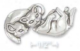 Sterling Silver Playing Kittens Pin (19x35mm)