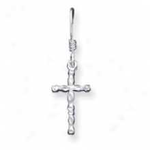 Sterling Silver Polished And Diamond-cut Cross Earrings