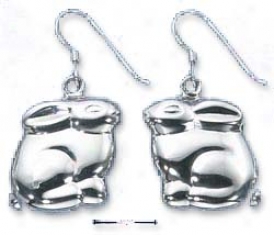 Genuine Silver Puffed Bunnies On French Wire Earrings