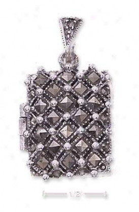 Strrling Silver eRctangular Marcasite Locket Pendant