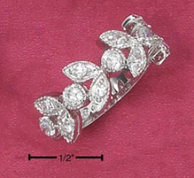 Srerling Silvery Rhodijm Plated Leafy Cz Band Ring
