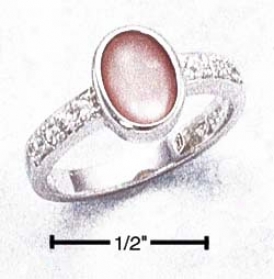 Sterling Silver Ring Oval Pink Mop Center Sided By Round Czs