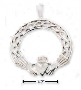 Sterling Soft and clear  Round Claddaugh With Filigree Edge Charm