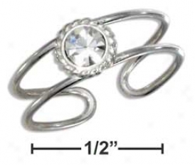 Sterling Silver Round Cz With Roping Open Shank Toe Ring