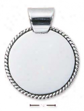 Sterling Soft and clear  Round Engravable Roped Medallion Charm