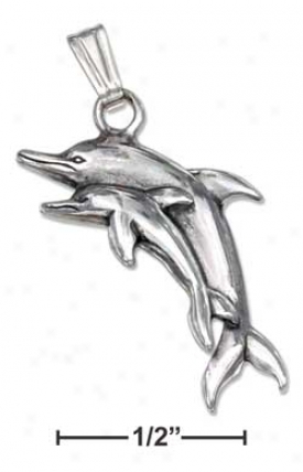 Genuine Silver Satin Dc Dolphin With Baby Charm