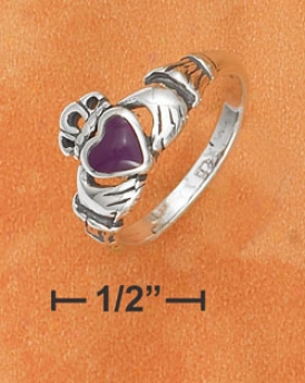 Sterling Silver Small Antiqued Claddaugh Ring Sugilite Heart