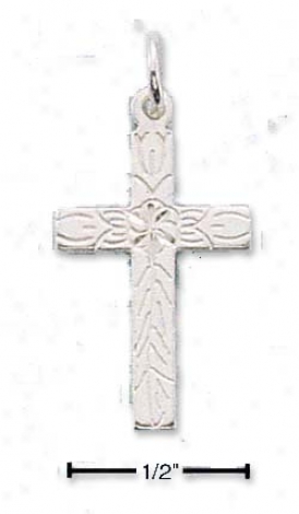 Sterling Silver Small Dc Cross Center Flower And Vine Charm