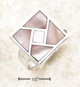 Sterling Silver Perpendicular Inlayed Pink Mop Mosaic Ring