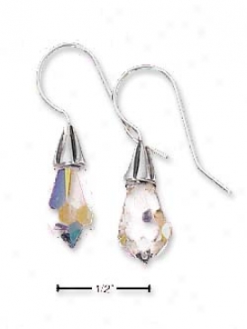 Sterling Silver Teardrop Crystal French Wire Earrings