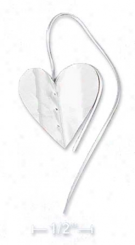 Sterlimg Silver Textured Folded Heart Curved Wirs Earrings