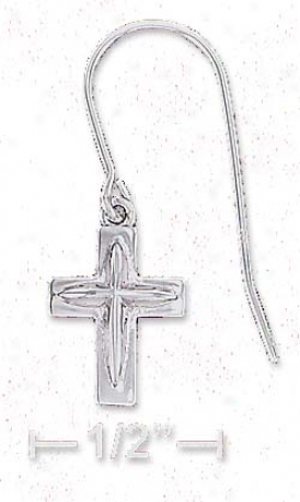 Sterling Silver Little Cross With Raised Inside Earrings