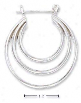 Sterling Silver Triple Graduated Hoop Bar Closure Earrings