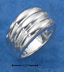 Sterling Silver Triple Horozontal Lined Tapered Band Ring