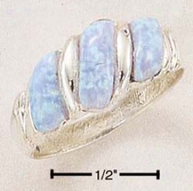 Sterling Silver Triple Synthetic Blue Opal Stone Shrimp Rng