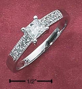 Sterling Silver Womens 4mm Princess Cut Cz Circle Pave Cz Ring