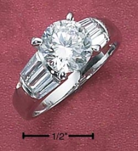 Sterling Silver Womens 8mm Cz Ring With Baguettes On Sides