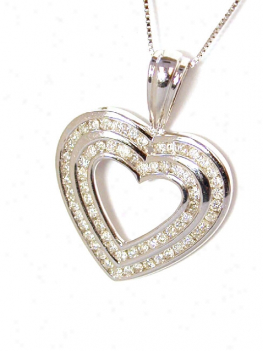 Stunning Coupled Row Round Diamond Heart Pendant