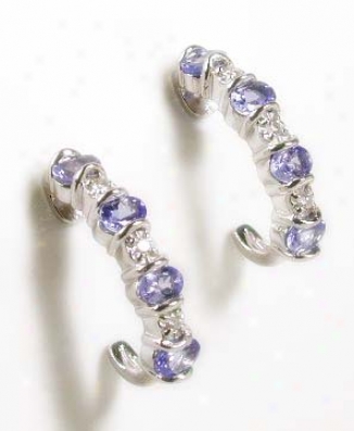 Tanzanite & Diamond J Hoop Earrings