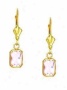 14k Yellow 7x5 Mm Emerald-cut Rose-pink Cz Drop Earrings