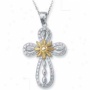 Sterling Silver And 14k Yellow Ctoss Pendant - 18 Inch