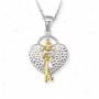 Sterling Silver And 14k Yellow Heart Tonic Pendant - 18 Inch