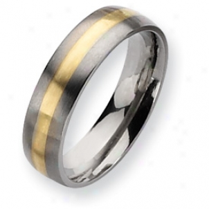 Titanium 14k Gold Inlay 6mm Brushed Band Ring - Size 11.5