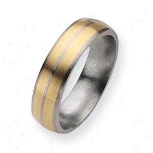 Titanium 14k Gold Inlay 6mm Brushed Band Ring - Size 15