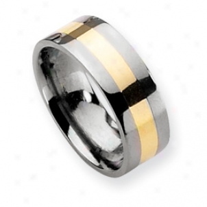 Titanium 14k Gold Inlay 8mm Polished Band Ring - Size 12