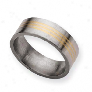 Titanium 14k Gold Inlay 8mm Satin Band Ring - Size 10