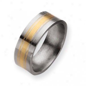 Titanium 14k Gold Inlay 8mm Satin Band Ring - Size 8.5