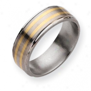 Titanium 14k Gold Inlay 8mm Satin Polished Band Ring Size 11