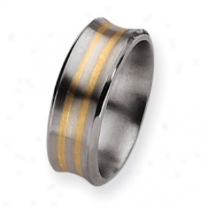 Titanium 14k Gold Inlay 8mm Satin Polished Band - Size 8.5