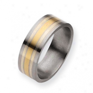 Titanium 14k Gold St. Silver Inlay 8mm Satin Band - Size 10