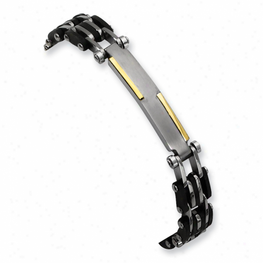 Titanium 14k Inlay Black Rubber Brace1et - 8.5 Inch