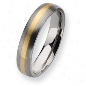 Titanium 14k Inlay Brushed 5mm Wedding Band Sound - Size 9.25