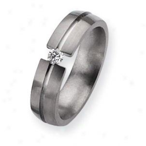 Titanium 6mm 0.15ct. Diamond Brushed Band Ring - Size 10.25