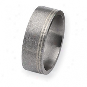 Titanium And Sterling Inlays Satin 8mm Band Ring - Size 10