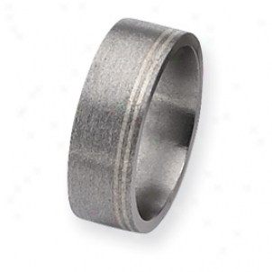 Titanium And Sterling Inlays Satin 8mm Band Ring - Size 12