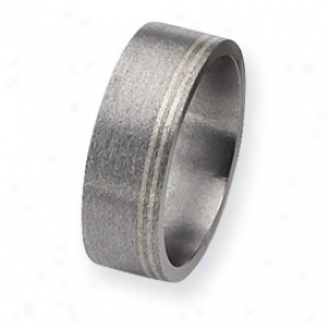 Titanium And Sterling Inlays Satin 8mm Band Ring - Size 9